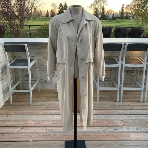 Vintage 90s 80s Classic Tan Long Trench Coat Overcoat Raincoat - Picture 1 of 16
